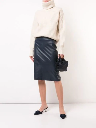 Shop The Row Leather Pencil Midi Skirt In Blue