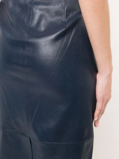 Shop The Row Leather Pencil Midi Skirt In Blue