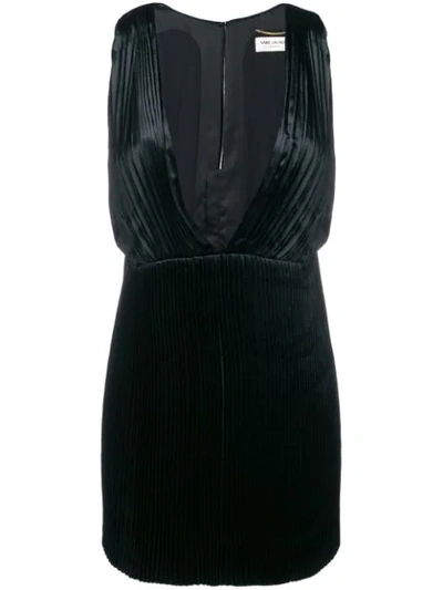 Shop Saint Laurent Micro Pleated Dress In Black