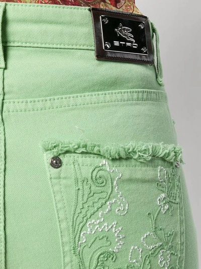 Shop Etro Embroidered Slim Jeans In Green