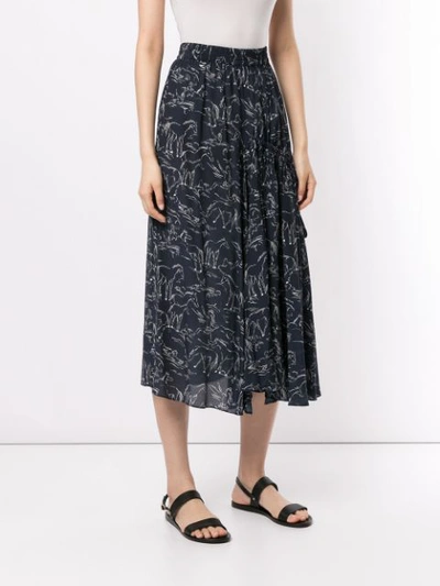Shop Lee Mathews Pony Print Asymmetric Silk Skirt - Blue