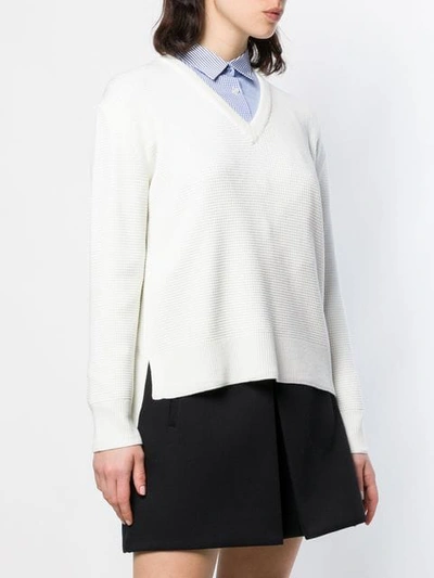 Shop Thom Browne Waffle Knit V In White