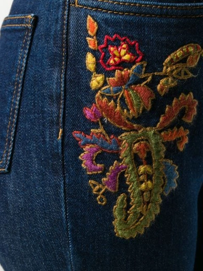 Shop Etro Embroided Flared Jeans - Blue