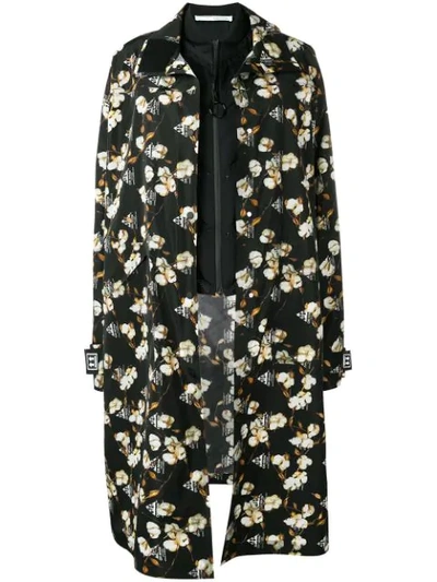 Shop Off-white Floral Oversized Overcoat In Black