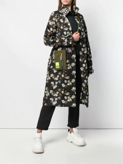 Shop Off-white Floral Oversized Overcoat In Black