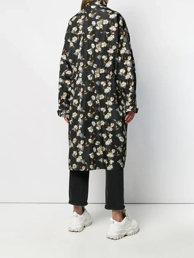 Shop Off-white Floral Oversized Overcoat In Black