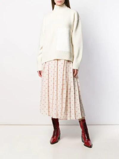 VALENTINO SILK V LOGO PRINT PLEATED SKIRT - 大地色