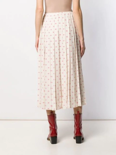 VALENTINO SILK V LOGO PRINT PLEATED SKIRT - 大地色