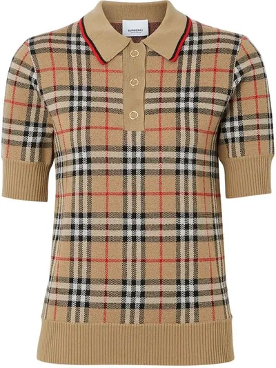 Shop Burberry Vintage Check Merino Wool Polo Shirt In Neutrals