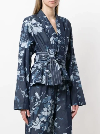 belted floral print jacket