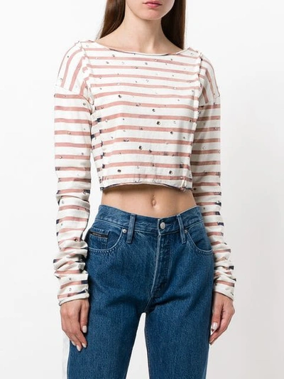 Shop Faith Connexion Striped Cropped T-shirt In Neutrals