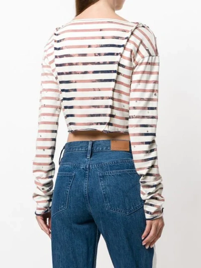 Shop Faith Connexion Striped Cropped T-shirt In Neutrals