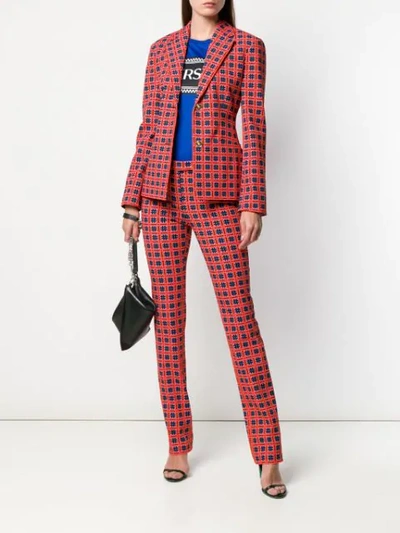 Shop Versace Printed Blazer In Red