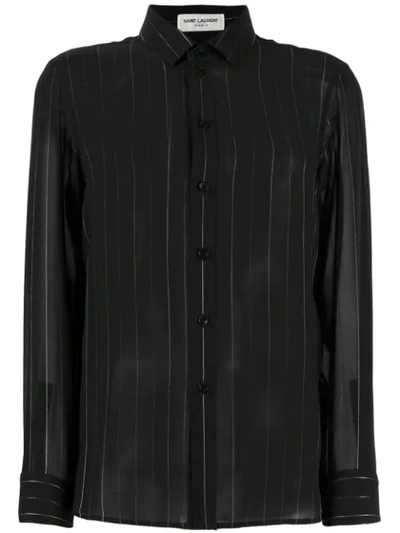 Shop Saint Laurent Sheer Striped Shirt In Black