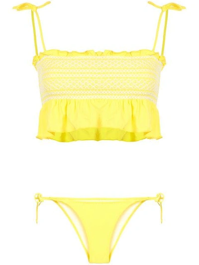Shop Lisa Marie Fernandez Selena Smocked Bikini In Yellow