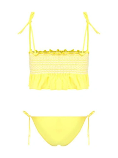 Shop Lisa Marie Fernandez Selena Smocked Bikini In Yellow