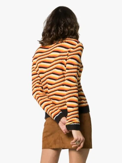 Shop Prada Geometric Striped Cashmere Knit Jumper In Brown ,orange