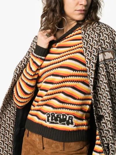 Shop Prada Geometric Striped Cashmere Knit Jumper In Brown ,orange