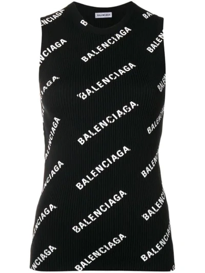 Shop Balenciaga Logo Knit Tank Top In Black