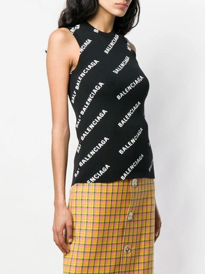 Shop Balenciaga Logo Knit Tank Top In Black