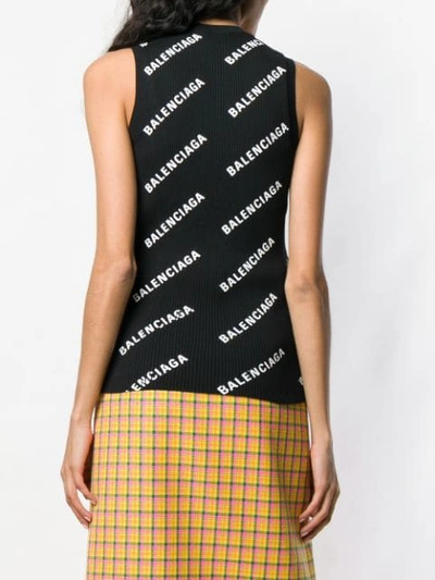 Shop Balenciaga Logo Knit Tank Top In Black