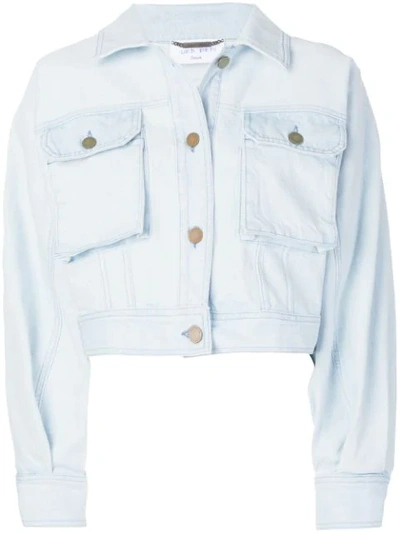 Shop Alberta Ferretti Cropped Denim Jacket In Blue