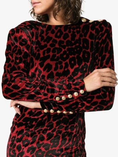 Shop Balmain Leopard Print Silk Mini Dress In C5502 Red Black