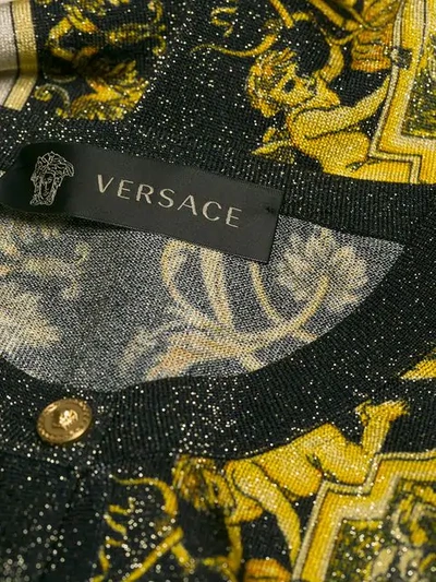 Shop Versace Signature Print Cardigan In Yellow