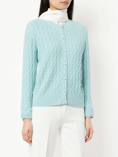 Shop Onefifteen Cable Knit Cardigan In Blue