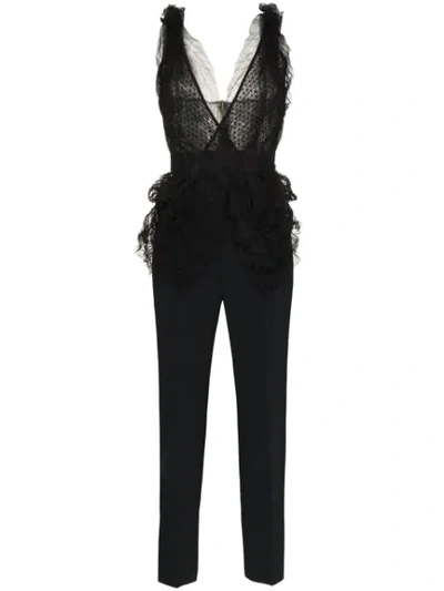 ROLAND MOURET ALMENDRO V-NECK MESH DETAIL JUMPSUIT - 黑色