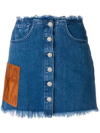 Shop 7 For All Mankind Frayed Hem Denim Skirt In Blue