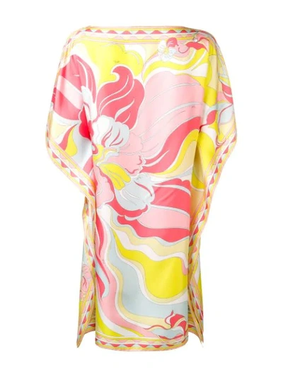 Shop Emilio Pucci Rivera Print Boat Neck Silk Kaftan In Pink