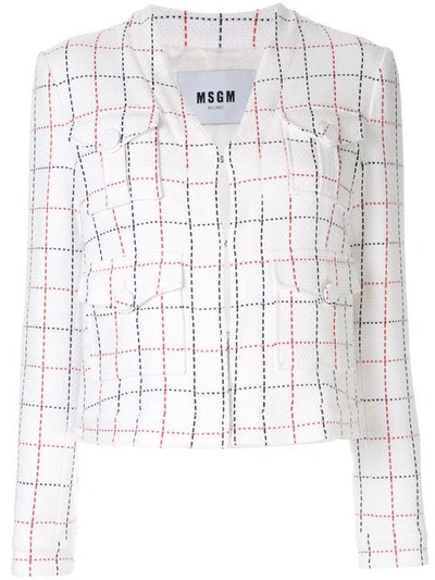 Shop Msgm Check Cropped Jacket In White