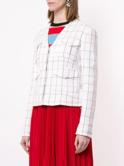 Shop Msgm Check Cropped Jacket In White