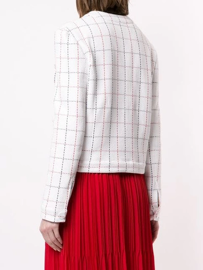 Shop Msgm Check Cropped Jacket In White