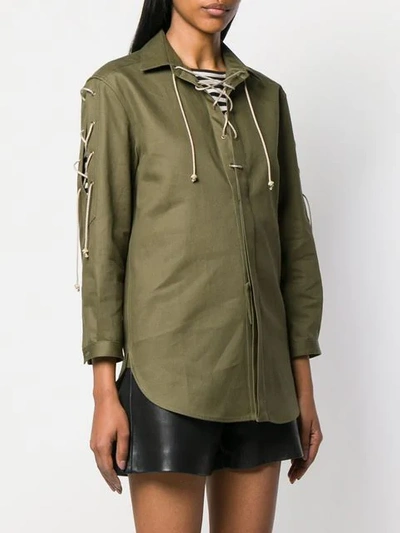 Shop Saint Laurent Lace-up Blouse In Green