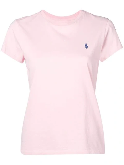 Shop Polo Ralph Lauren Logo Embroidered Crew Neck T-shirt In Pink