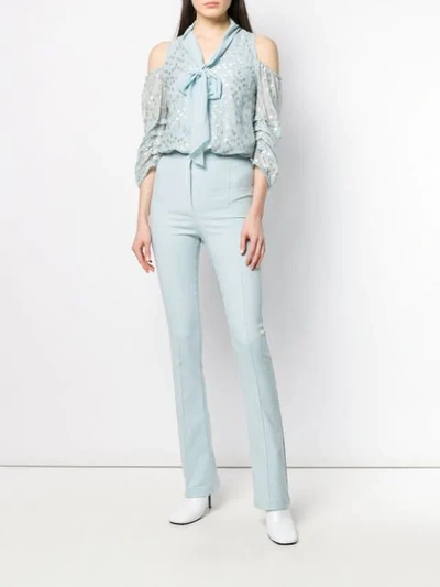 Shop Patrizia Pepe Creased Flared Trousers In Blue