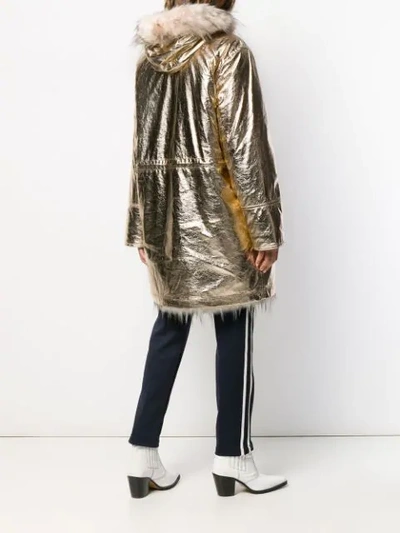 Shop Pinko Faux Fur Lined Parka Coat In Metallic