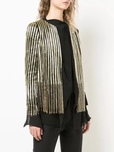 Shop Oscar De La Renta Striped Print Fringed Jacket - Black