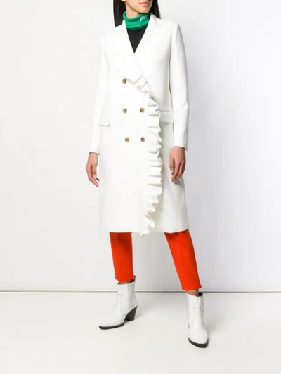 Shop Msgm Ruffled Double-breasted Coat In White