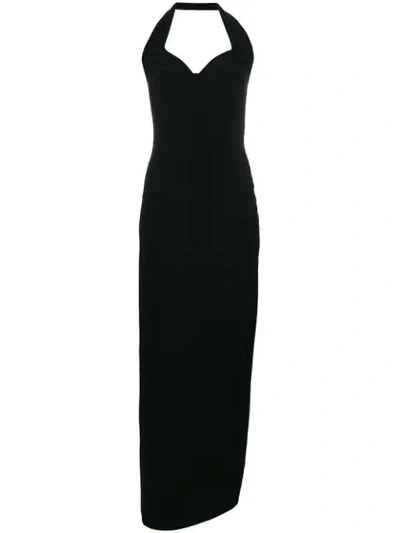Shop Norma Kamali Halter-neck Fitted Maxi Dress In Black