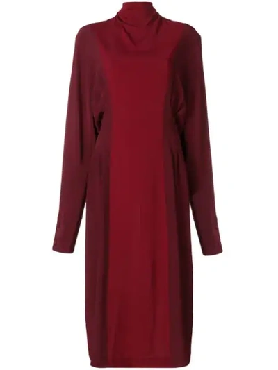 Shop Victoria Beckham Two Tone Roll Neck Dress In Red