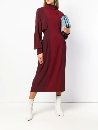 Shop Victoria Beckham Two Tone Roll Neck Dress In Red