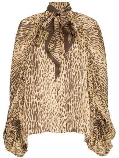 Shop Zimmermann Pussy-bow Animal Print Blouse In Brown