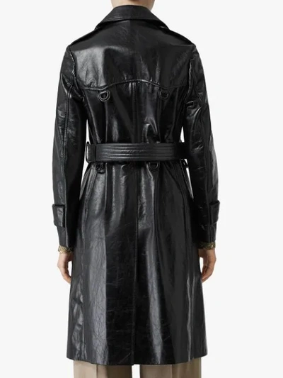 Shop Burberry D-ring Detail Crinkled Leather Trench Coat In Black