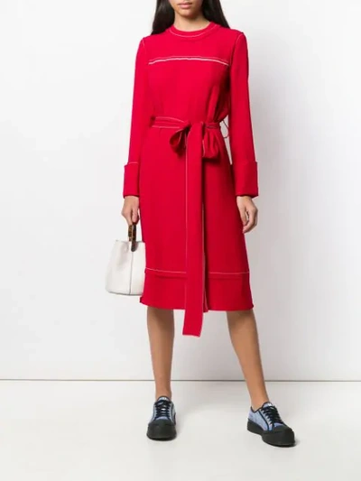Shop Marni Belted Sweater Dress In Red