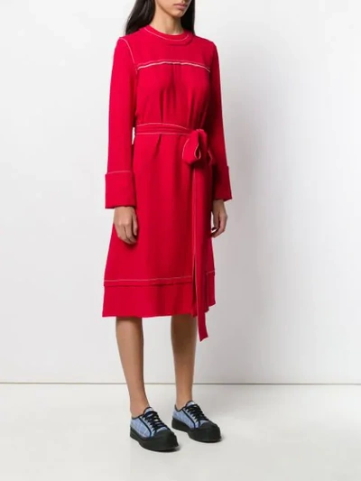 Shop Marni Belted Sweater Dress In Red