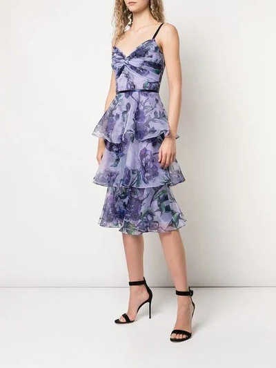 Shop Marchesa Notte Tiered Floral Dress In Purple