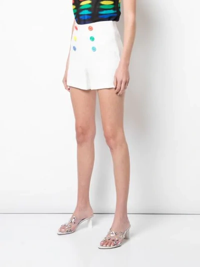 Shop Alice And Olivia Rainbow Button High-waisted Shorts In White